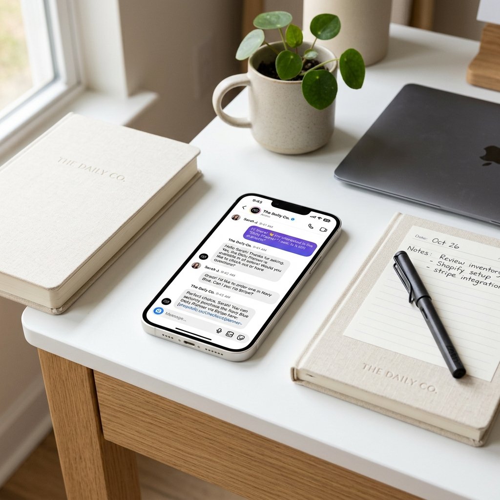 Mockup realista de iPhone con flujo de automatización de DM de Instagram